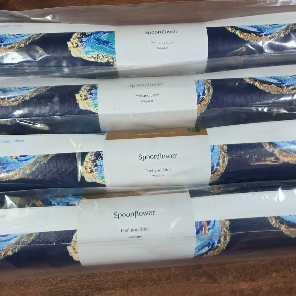 Spoonflower Peel and Stick Wallpaper 12ft Navy Gold New 4 Rolls Abstract Oysters